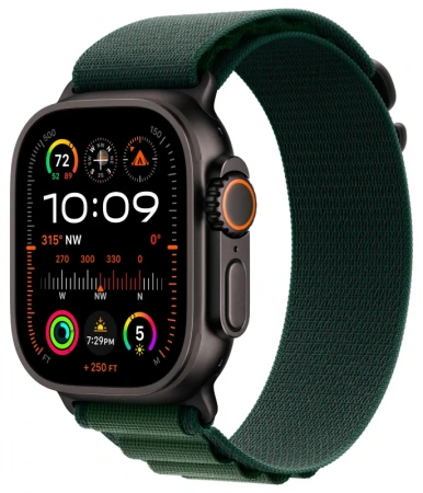 умные часы apple watch ultra 2 (2024) 49 black titanium case with m dark green alpine loop